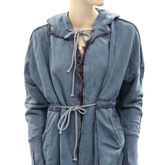 Free People We The Free Ritual Cardigan Top Hoodie Blue Oversized XS NWT - Picture 6 of 9